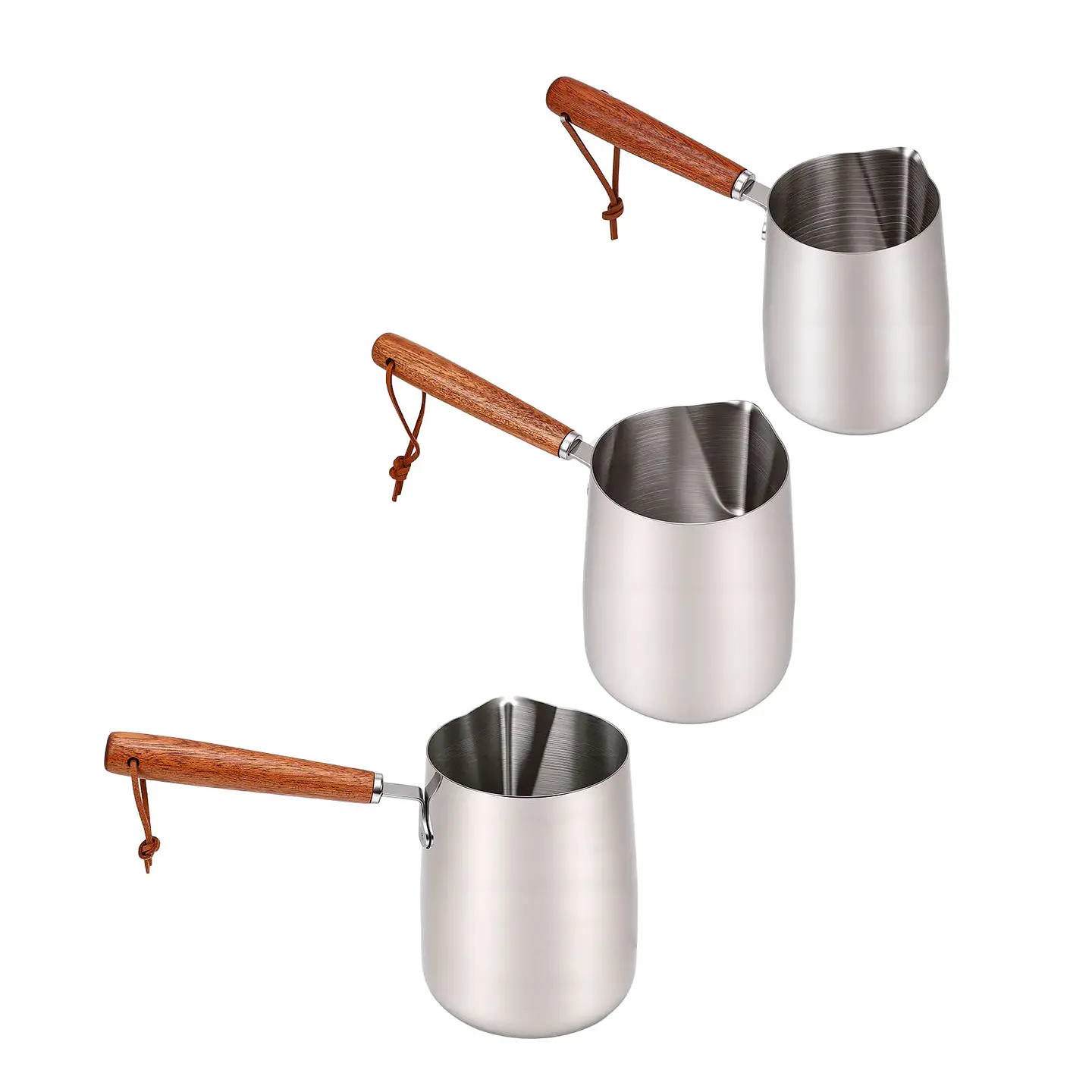 Jarra para espumar leche de acero inoxidable 304 con mango de madera 14