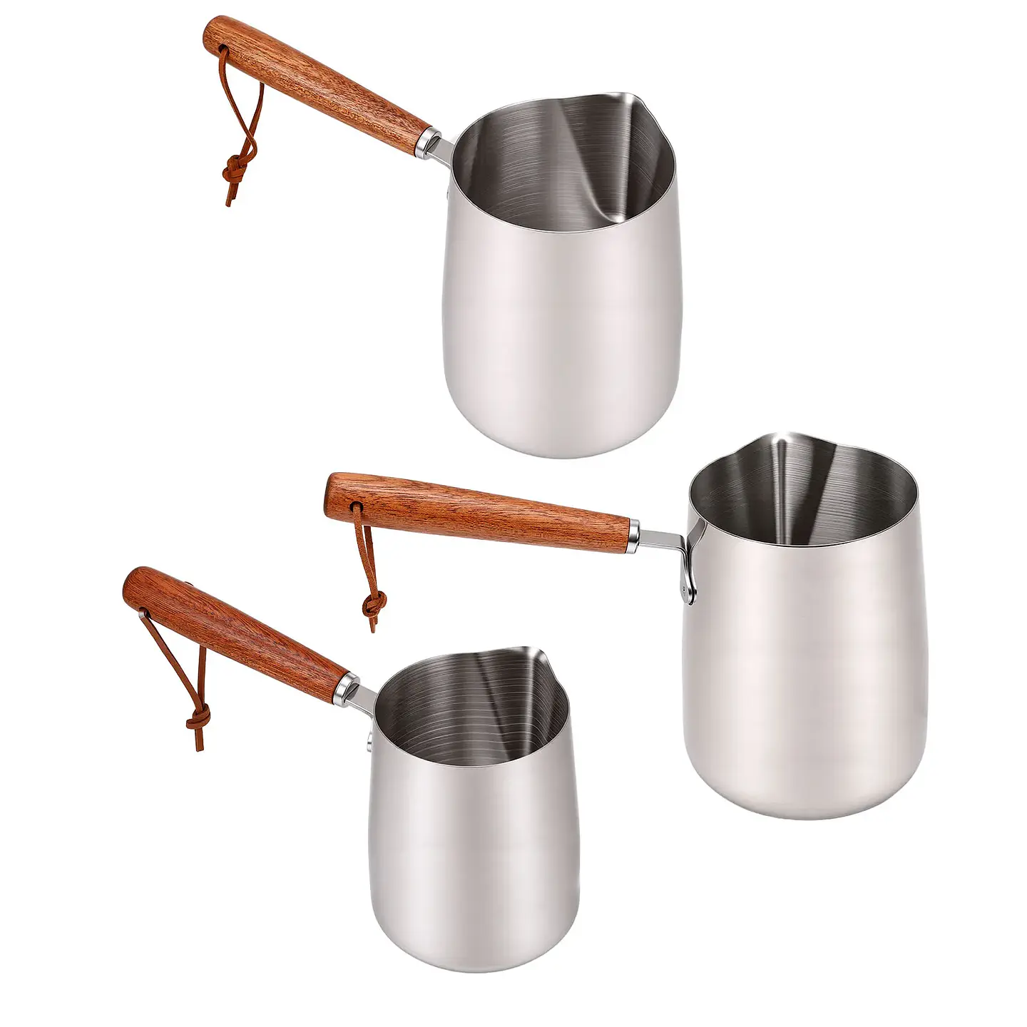 Jarra para espumar leche de acero inoxidable 304 con mango de madera 15