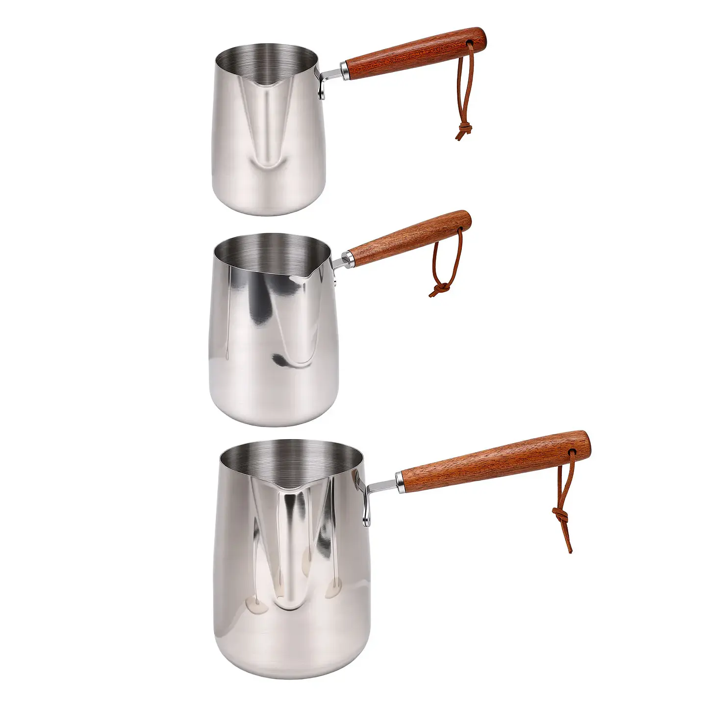 Jarra para espumar leche de acero inoxidable 304 con mango de madera 16