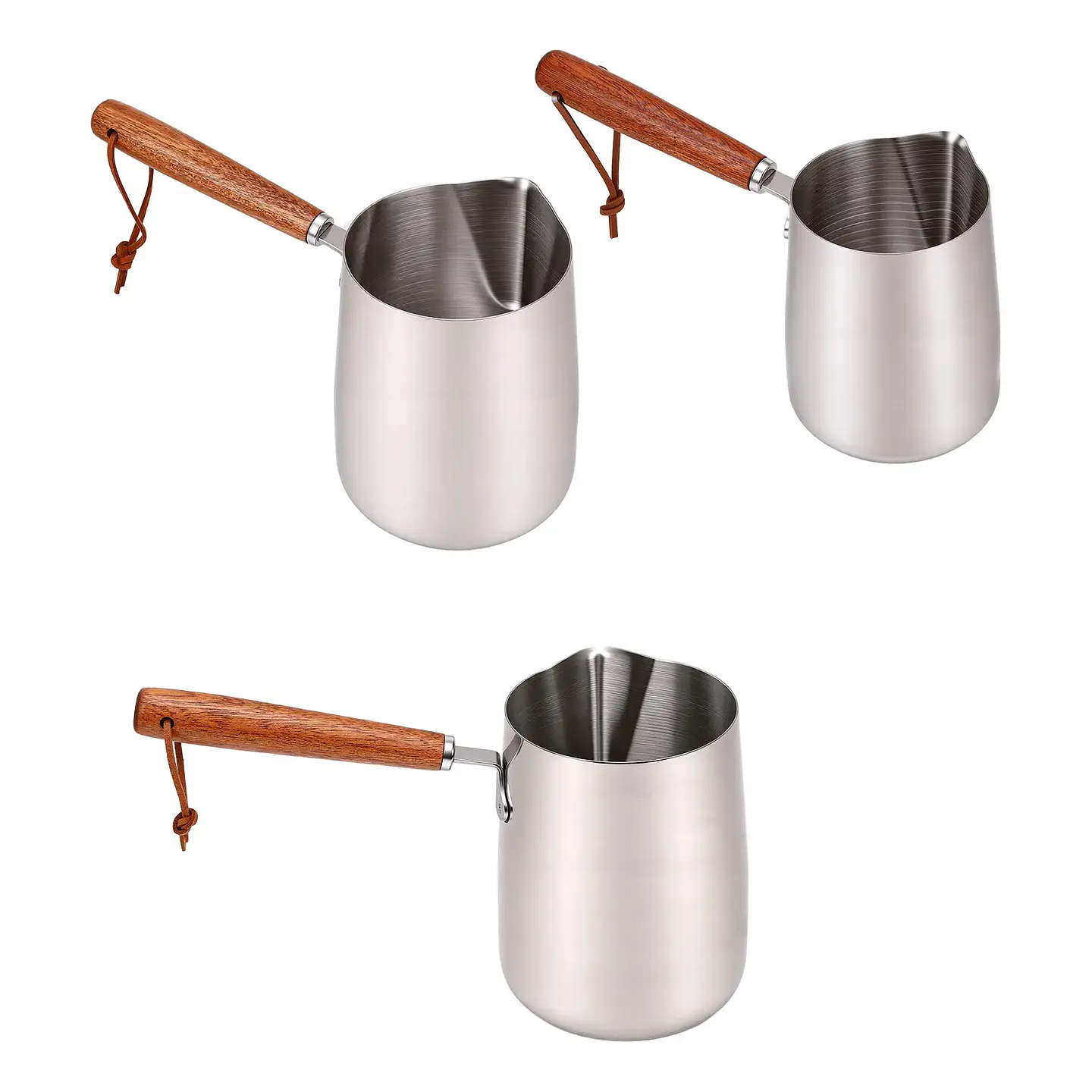 Jarra para espumar leche de acero inoxidable 304 con mango de madera 17