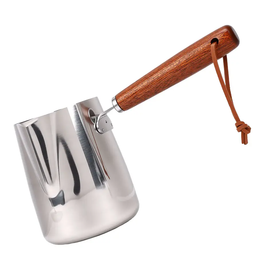Jarra para espumar leche de acero inoxidable 304 con mango de madera 18