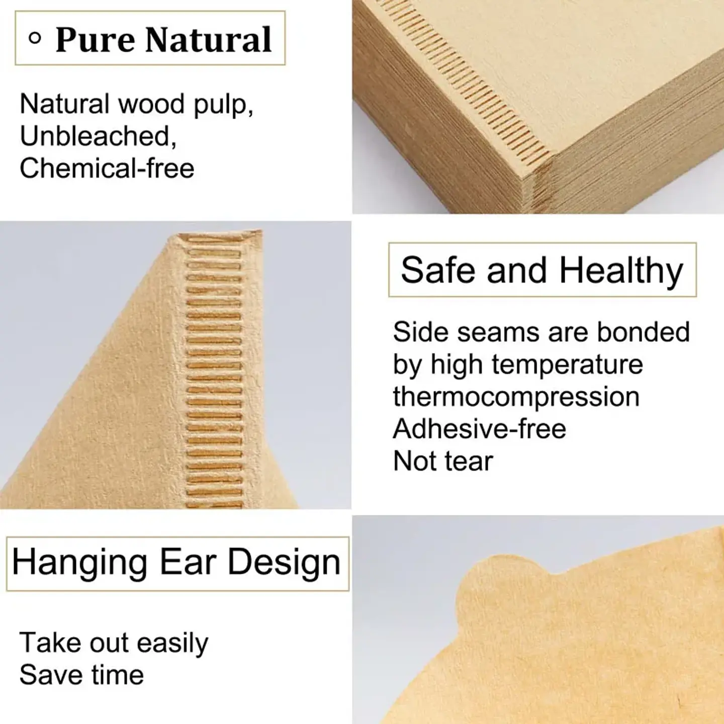 100 filtros de café desechables de papel natural para 1-4 tazas 6