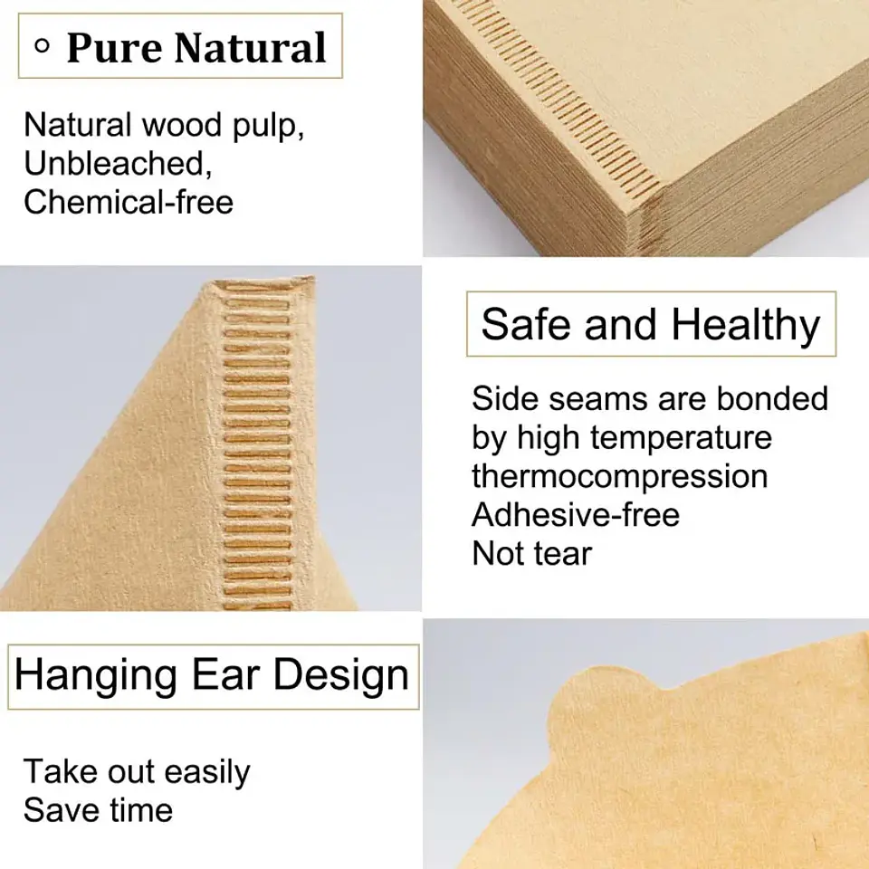 100 filtros de café desechables de papel natural para 1-4 tazas 6
