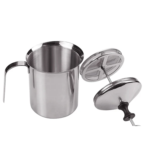 Espumador de leche de acero inoxidable de 400 ml, doble malla