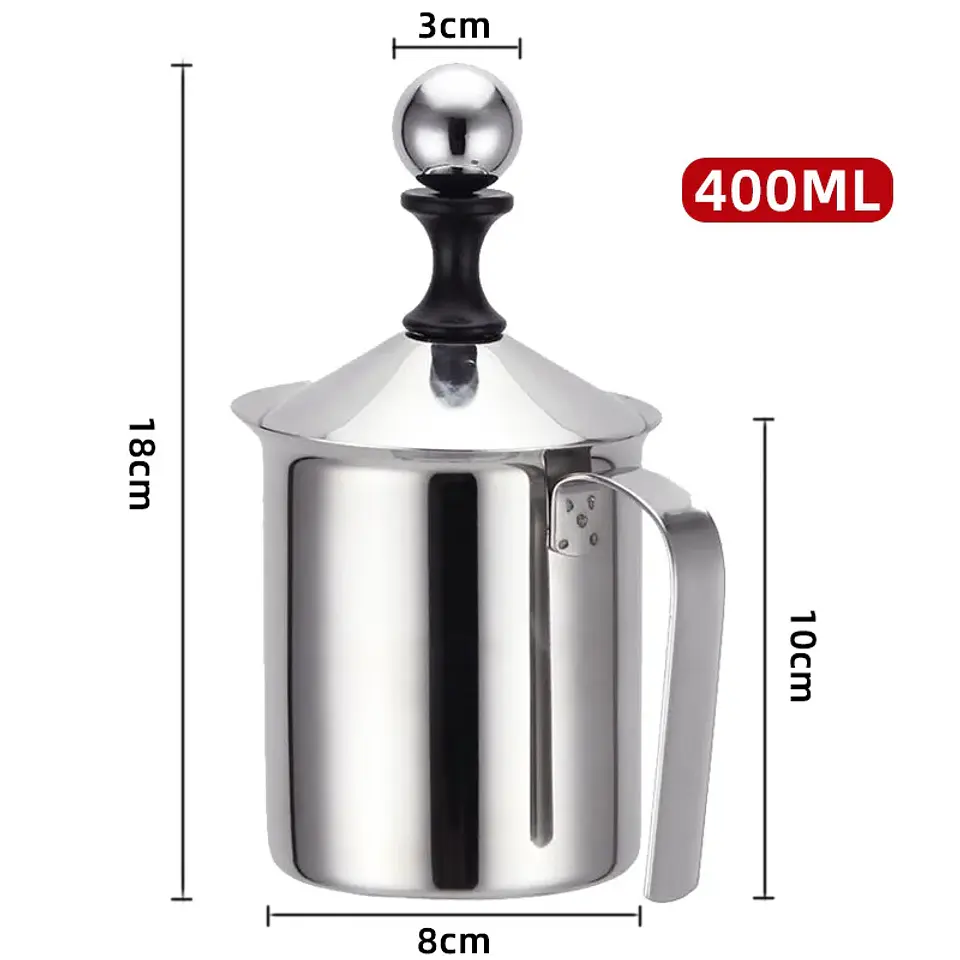 Espumador de leche de acero inoxidable de 400 ml, doble malla 5