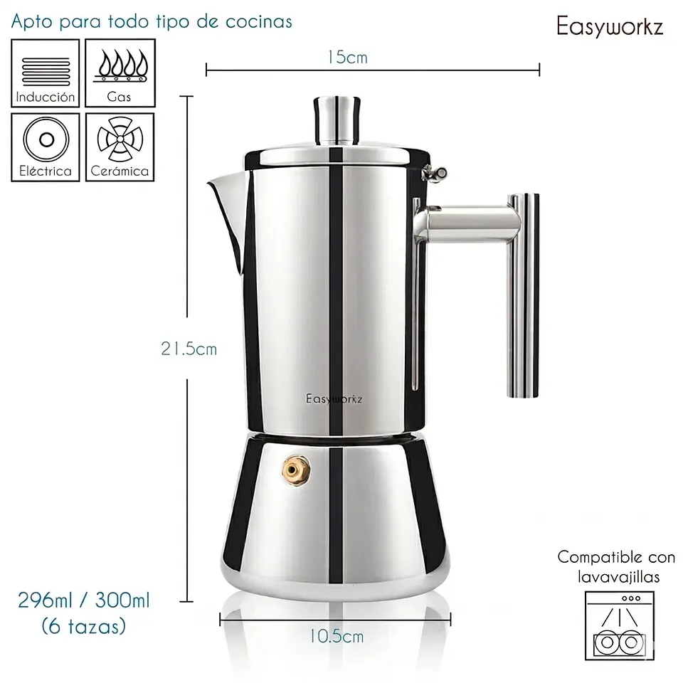 Cafetera Italiana Premium acero inoxidable y cromado  6