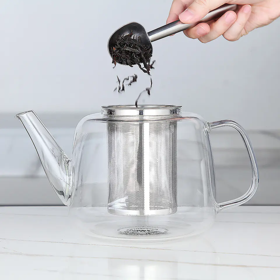 Tetera Easyworkz de vidrio 1.4 litros con infusor de té grande extraíble de acero inoxidable  4