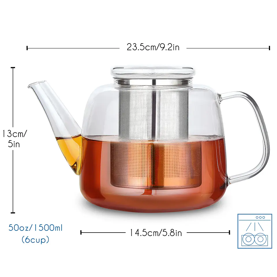 Tetera Easyworkz de vidrio 1.4 litros con infusor de té grande extraíble de acero inoxidable  5