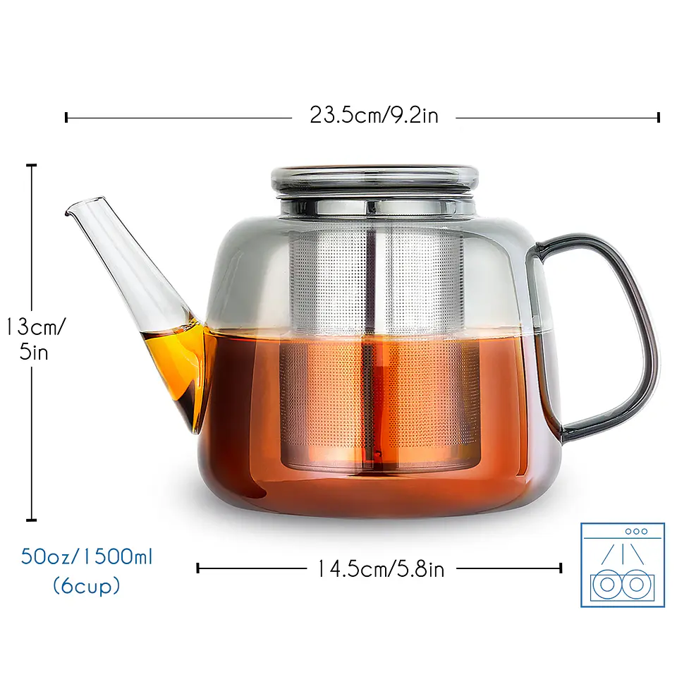 Tetera Easyworkz de vidrio 1.4 litros con infusor de té grande extraíble de acero inoxidable  6