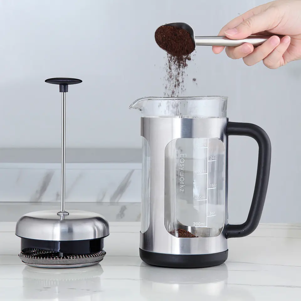 Cafetera Francesa vidrio de borosilicato y mango de agarre suave. 11