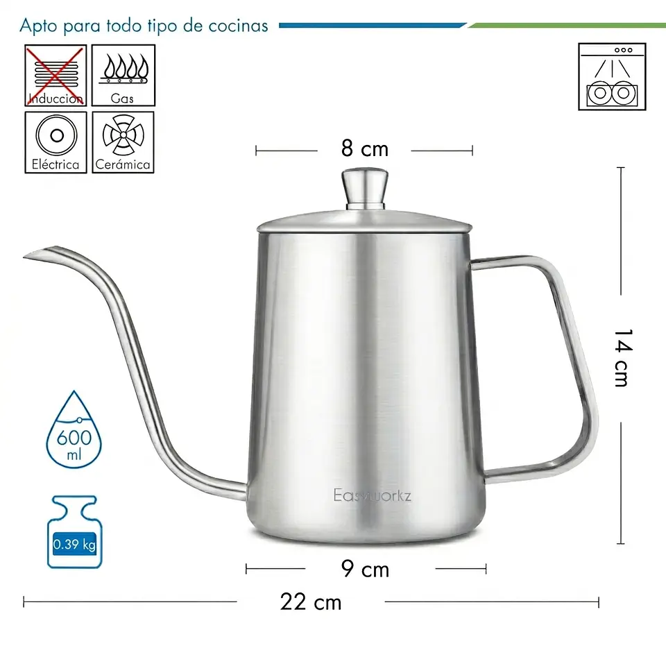 Tetera de goteo con cuello de cisne, de acero inoxidable 6