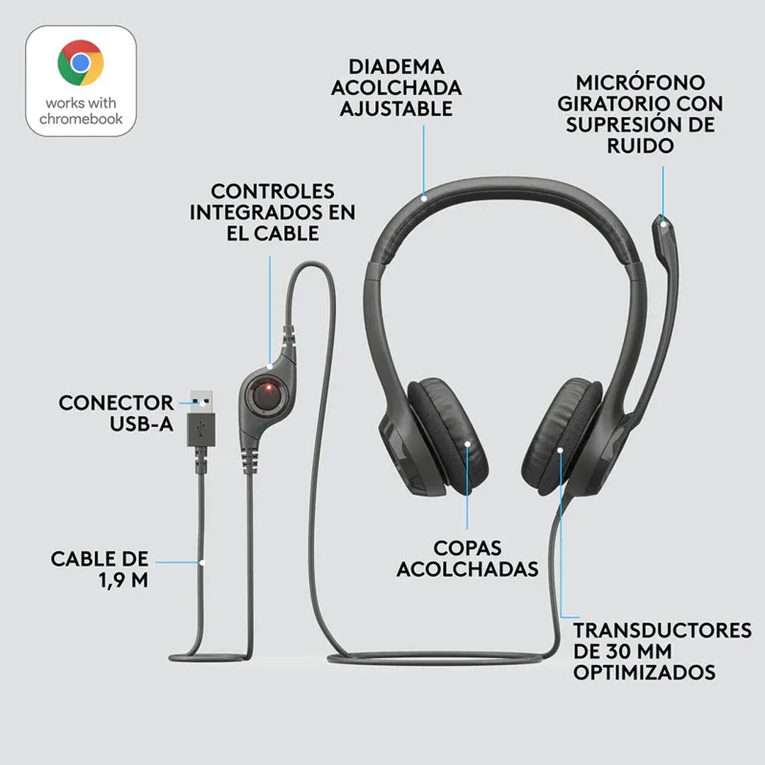 Audífonos Logitech H390 USB – Diadema con Micrófono para Oficina y Call Center 3