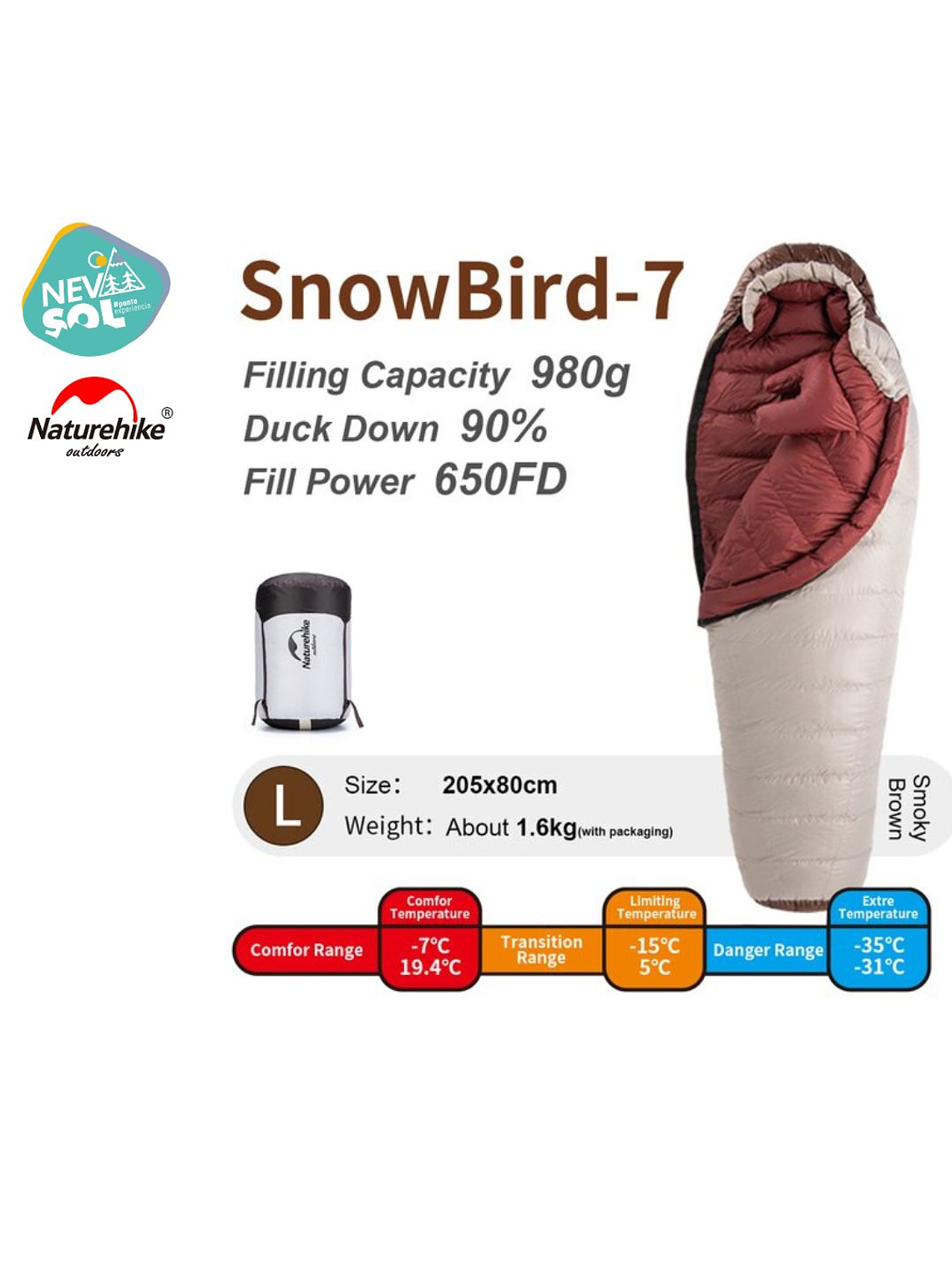 Saco de dormir pluma Naturehike SnowBird -7º 10