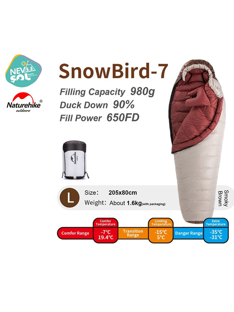 Saco de dormir pluma Naturehike SnowBird -7º 10