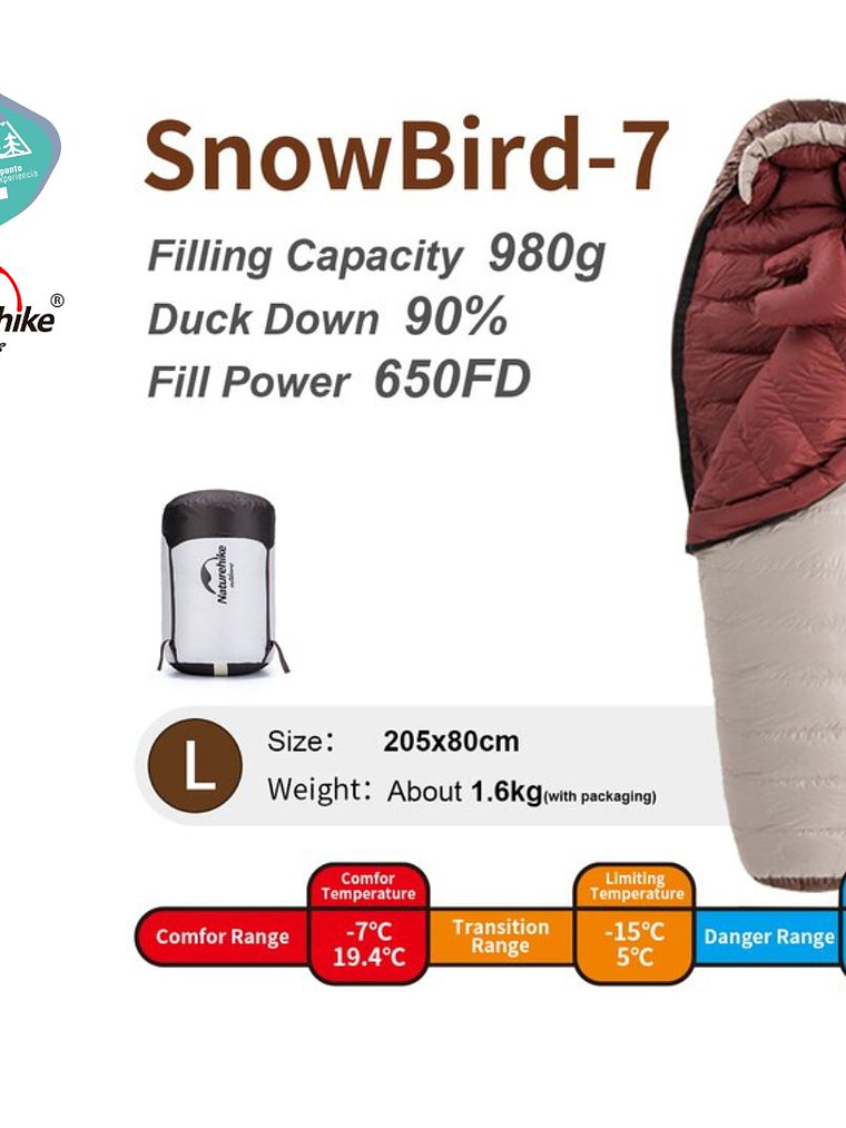 Saco de dormir pluma Naturehike SnowBird -7º 10