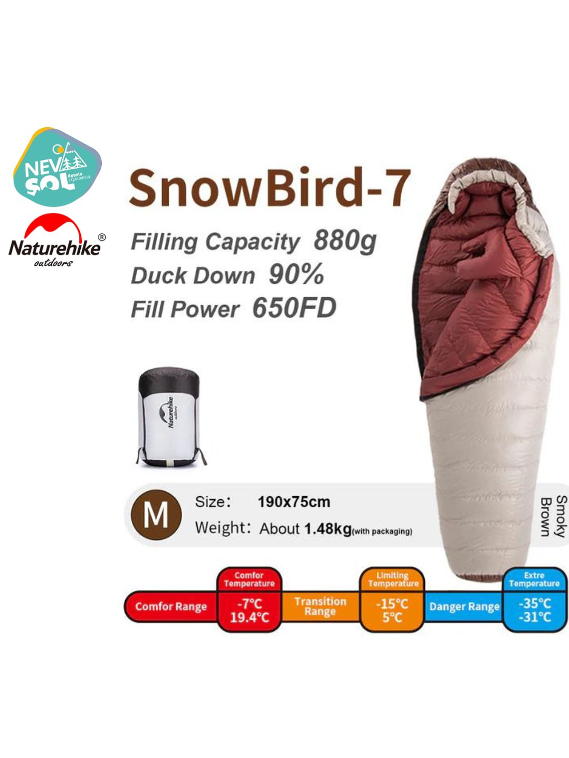 Saco de dormir pluma Naturehike SnowBird -7º 9