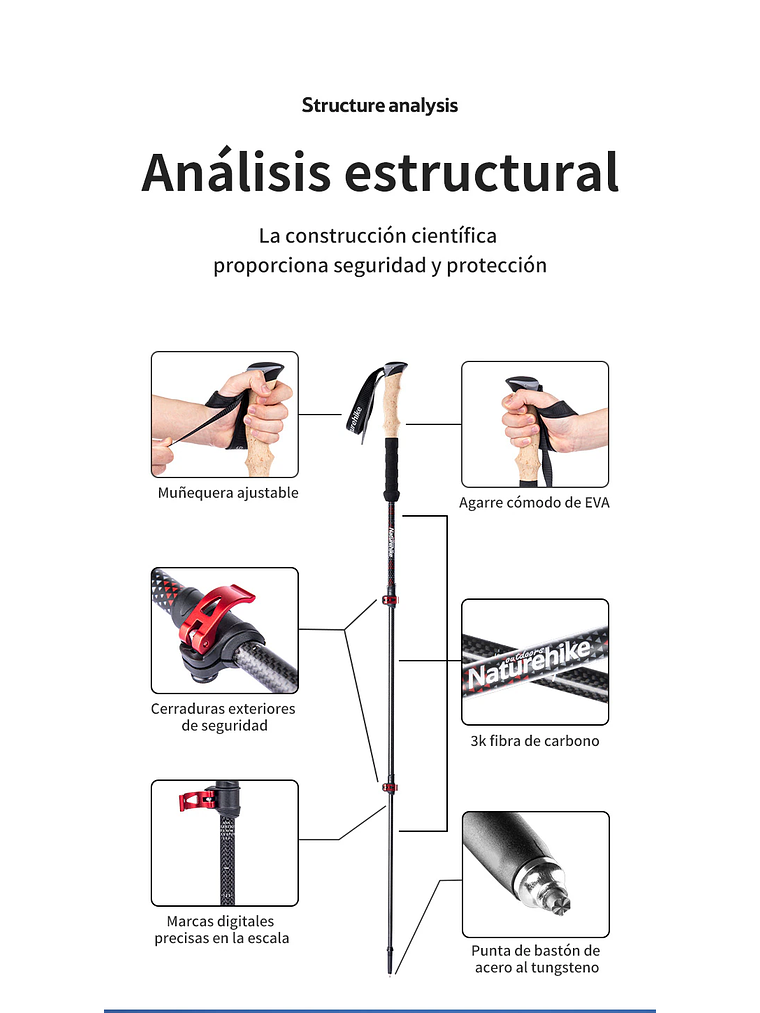 Bastones de Trekking Carbono 3K con Accesorios 3