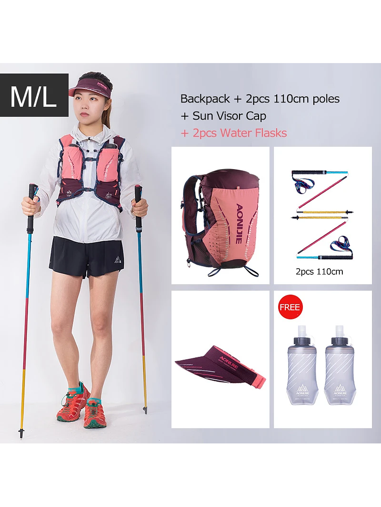 AONIJIE-mochila de hidratación C9104S para exteriores, chaleco Ultra de 18L, bolsa de agua suave, frasco para Trail Running Marathon Race 7