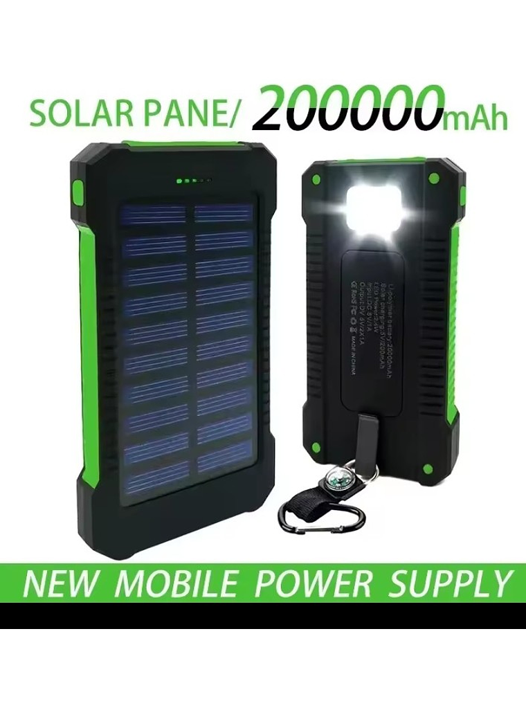 Batería Externa Solar Doble Carga Impermeable 200.000 mah 10
