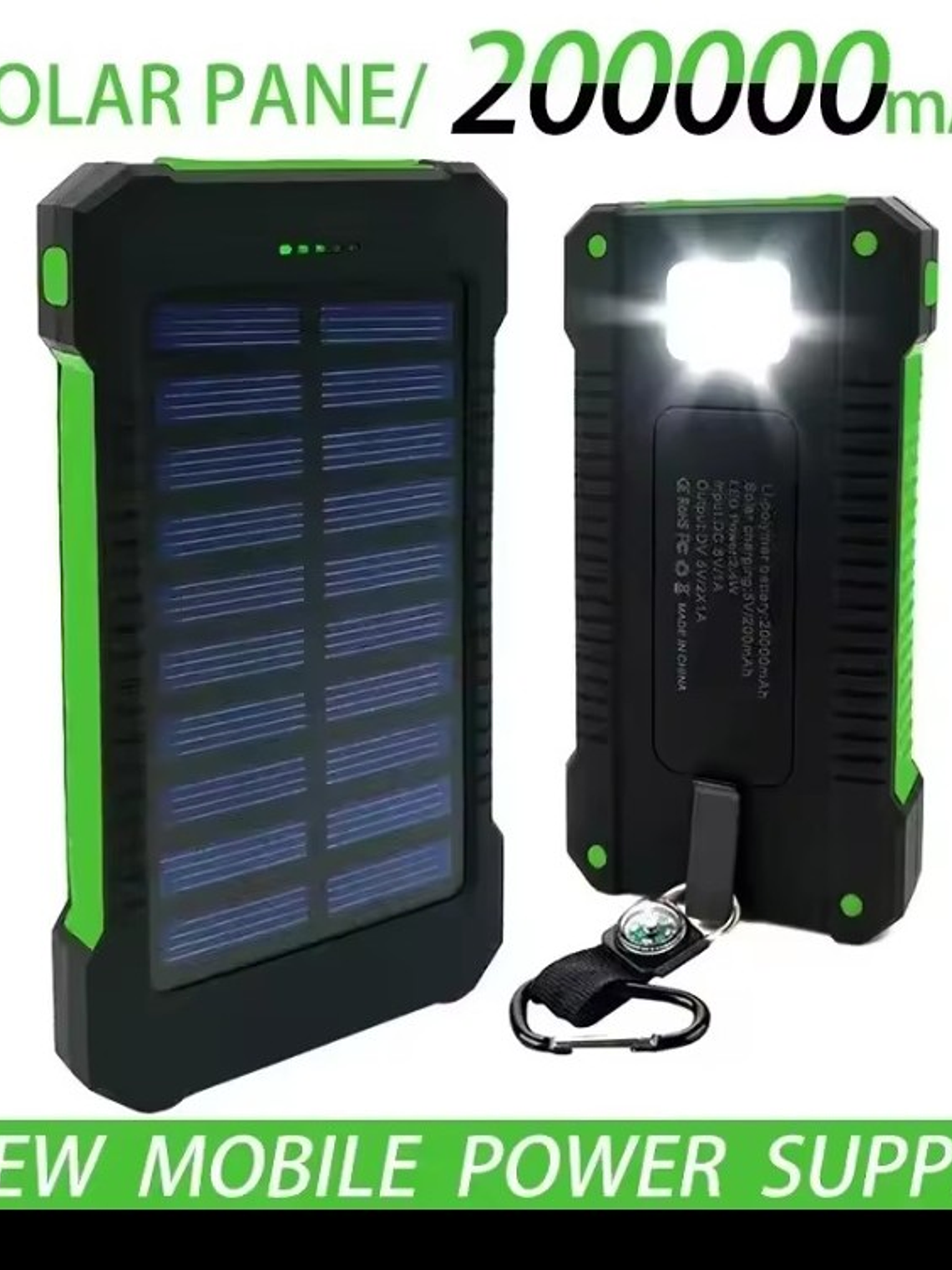 Batería Externa Solar Doble Carga Impermeable 200.000 mah 10