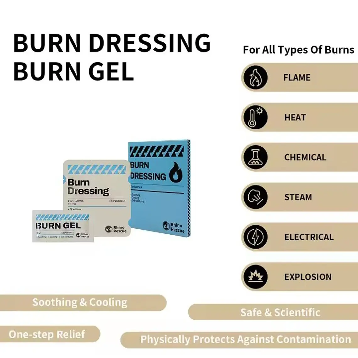 Pack Gel para Quemaduras con Apósito Rhino Rescue 5