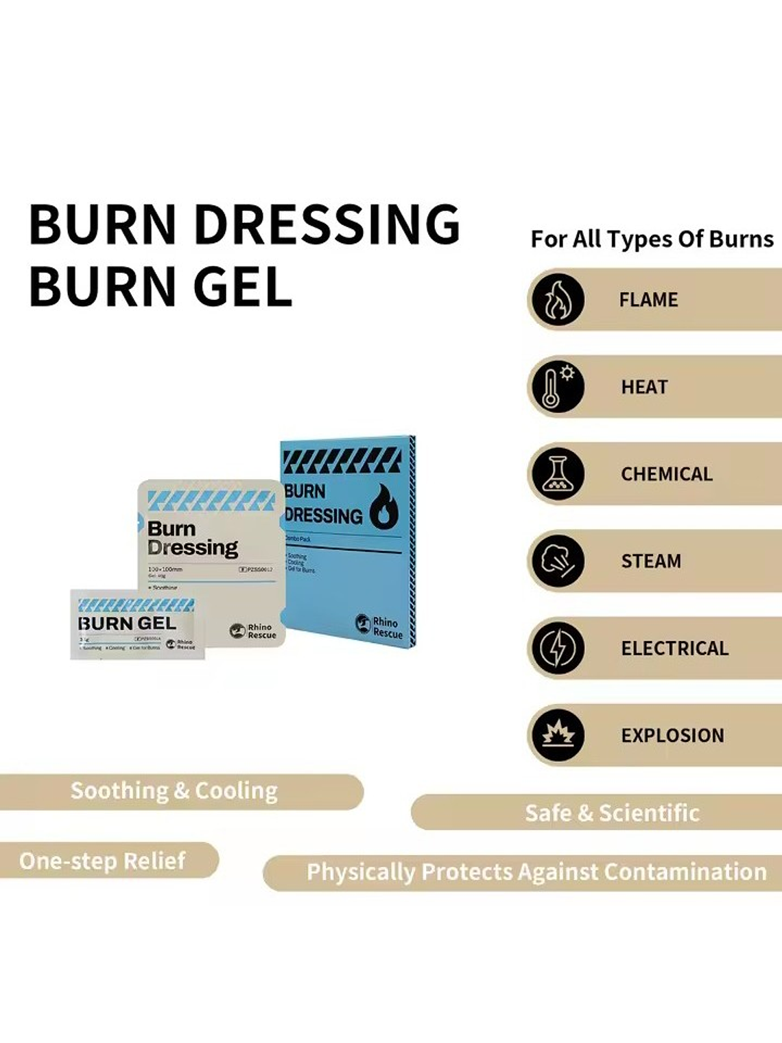 Pack Gel para Quemaduras con Apósito Rhino Rescue 5