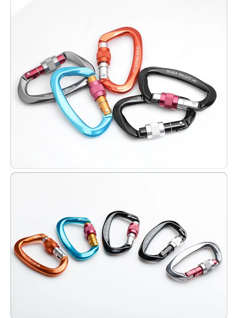 Mosquetón Tipo D con Seguro de Rosca 25 kN Certificado CE y UIAA/Camnal 3