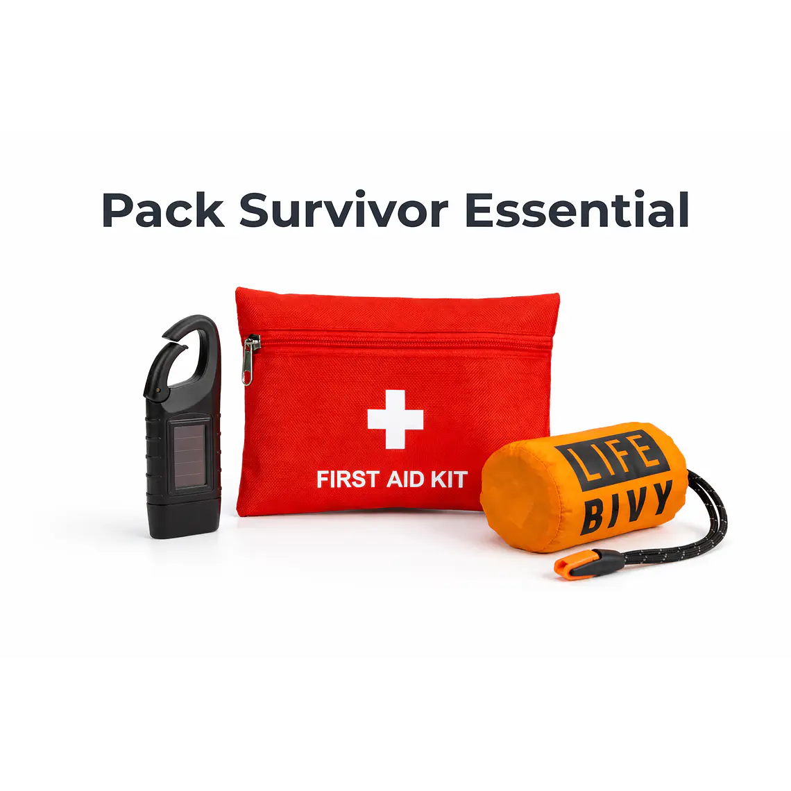 Pack Survivor Essential /Botiquín-Manta Térmica con Silbato-Linterna Dínamo 1