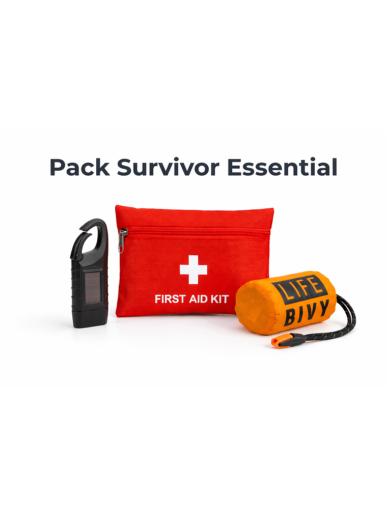 Pack Survivor Essential /Botiquín-Manta Térmica con Silbato-Linterna Dínamo 1