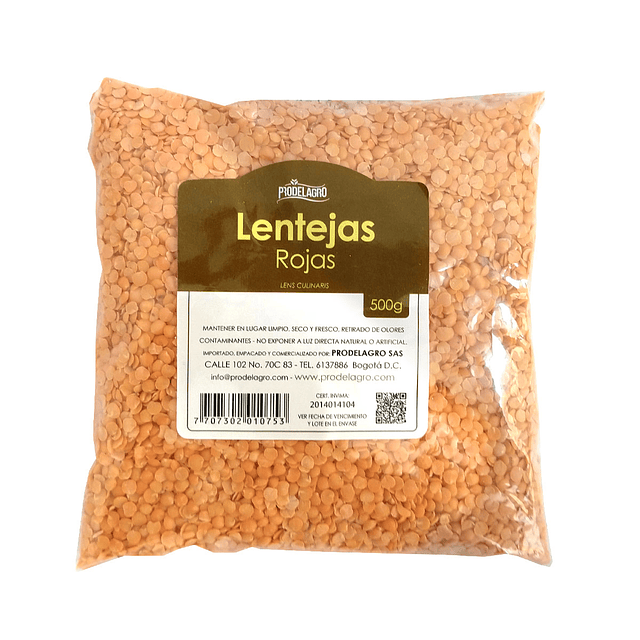 Lentejas Rojas X 500G Prodelagro