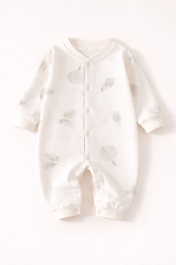 Enterito Hojas Gris Suave – 100% Algodón Premium para Piel Sensible 1