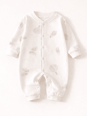 Enterito Hojas Gris Suave – 100% Algodón Premium para Piel Sensible