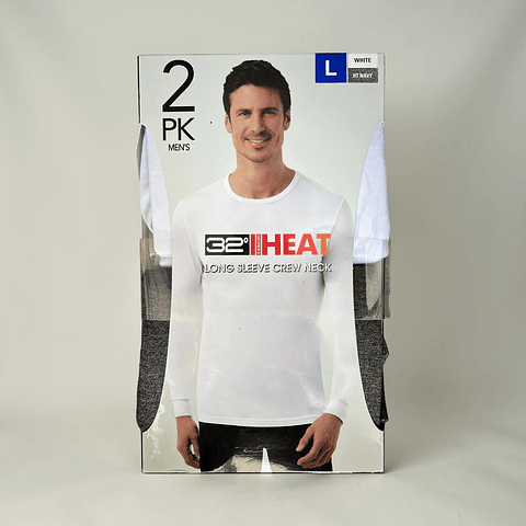 32 DEGREES Heat - Camiseta de manga larga con cuello redondo para hombre, paquete de 2, blanco/gris