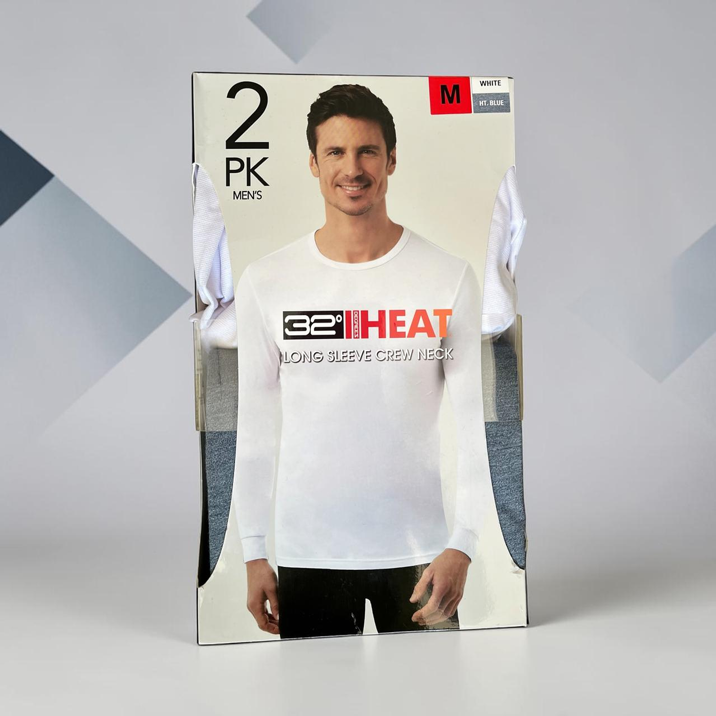 32 DEGREES Heat - Camiseta de manga larga con cuello redondo para hombre, paquete de 2, blanco/gris 3