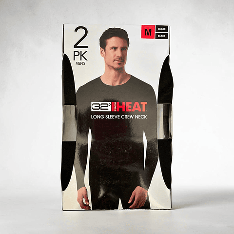 32 DEGREES Heat - Camiseta de manga larga con cuello redondo para hombre, paquete de 2, negro