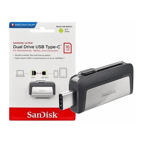 Pendrive Ultra Dual Usb 3.1 A Tipo C Sandisk 16gb