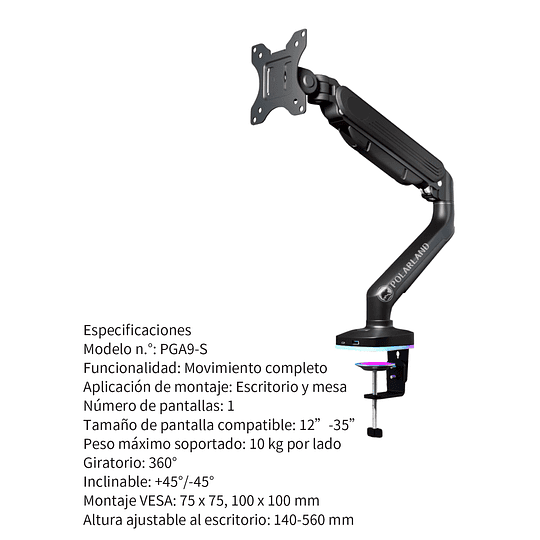  Soporte Para Monitor Gamers Rgb / Polarland Pga9-s