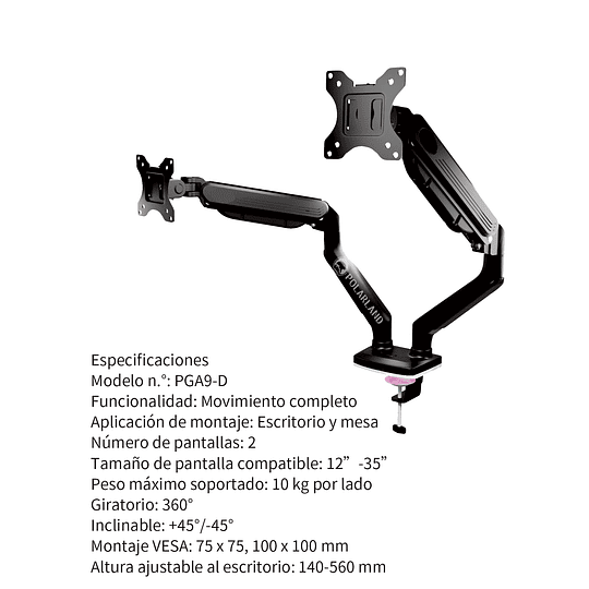 Soporte Para Monitor Dos Pantallas / Polarland Pga9-d