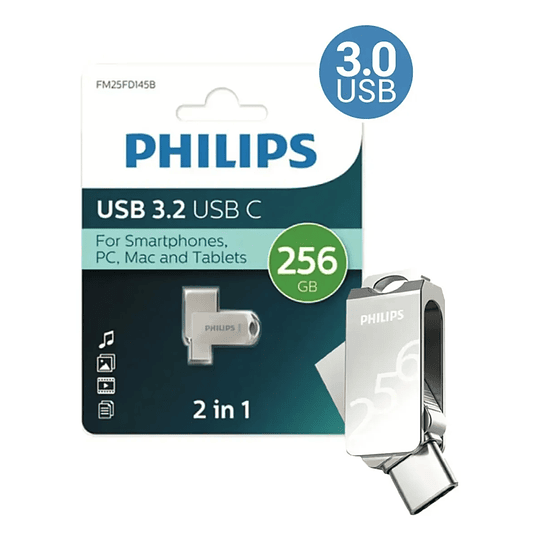 Pendrive Philips 25 Gb 2 En 1 USB Tipo C Color Gris