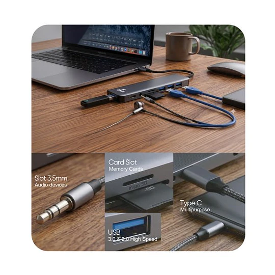 Hub Usb Tipo C 8 En 1 Adaptador Múltiple / Mlab 10021