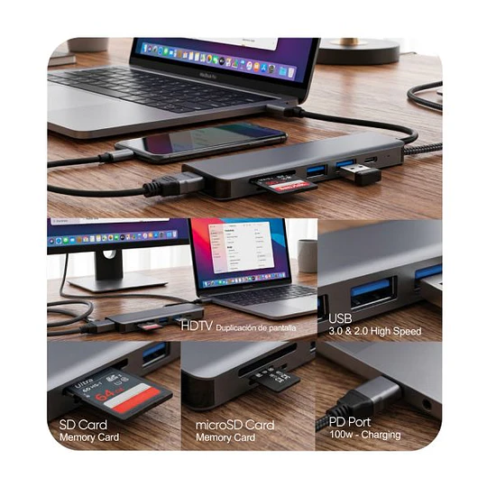 Hub 6 En 1 Adaptador Múltiple Tipo C Salida Hdmi/ Mlab 10020