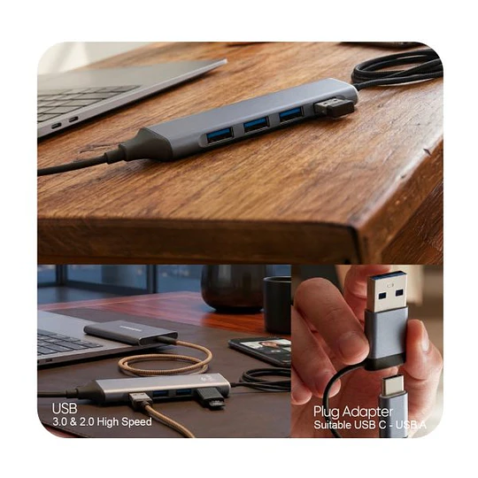 Hub Usb 4 En 1 Compatible Type C Y Usb A / Mlab 10019