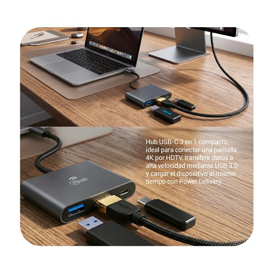 Hub Adaptador 3 En 1 Hdmi Type C Y Usb A / Mlab 10018