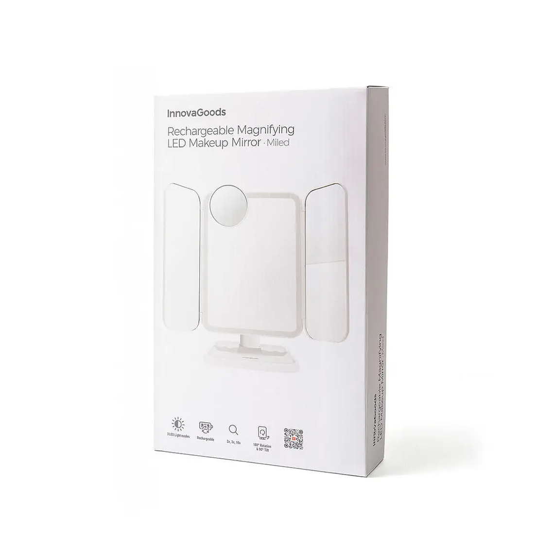 Espelho de Maquilhagem Triptico Miled: Recarregável, Ampliação 10X e Luz LED Ajustável com 3 Tons 9