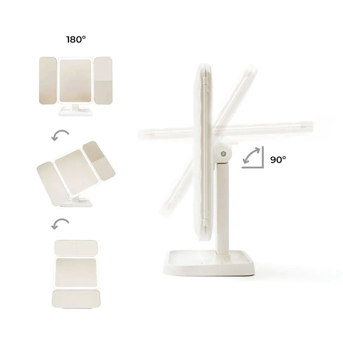 Espelho de Maquilhagem Triptico Miled: Recarregável, Ampliação 10X e Luz LED Ajustável com 3 Tons 8