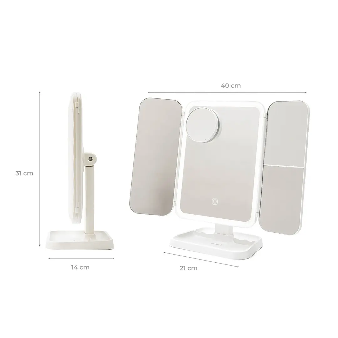 Espelho de Maquilhagem Triptico Miled: Recarregável, Ampliação 10X e Luz LED Ajustável com 3 Tons 5