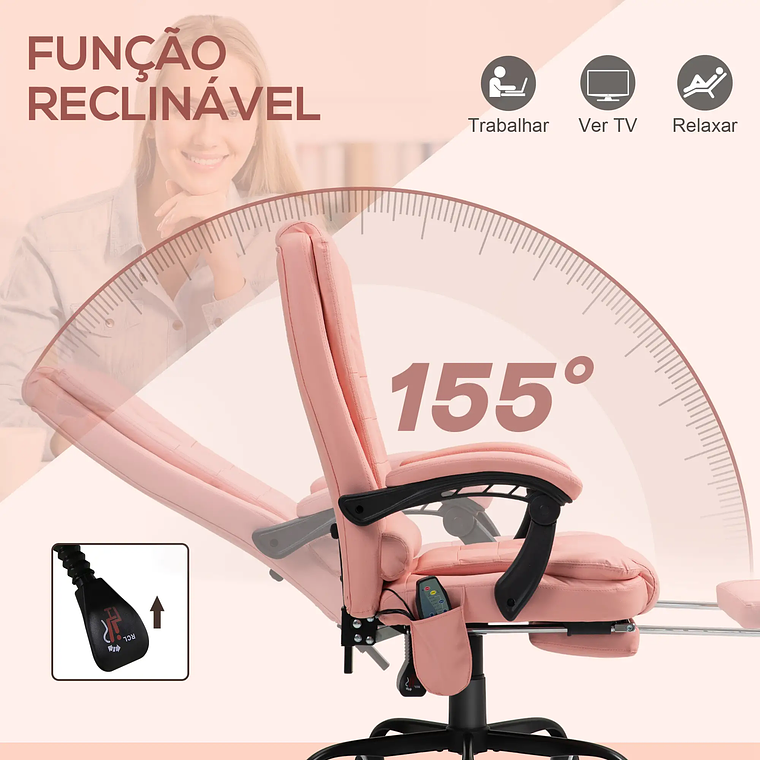 Cadeira de Massagem Vinsetto: Reclinável com 7 Pontos, Apoio para Pés e Controle Remoto 15