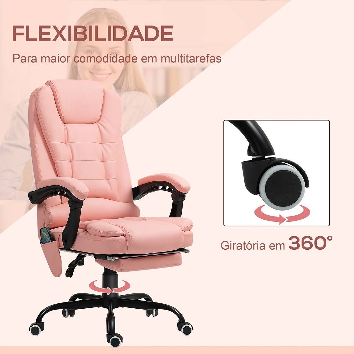 Cadeira de Massagem Vinsetto: Reclinável com 7 Pontos, Apoio para Pés e Controle Remoto 17