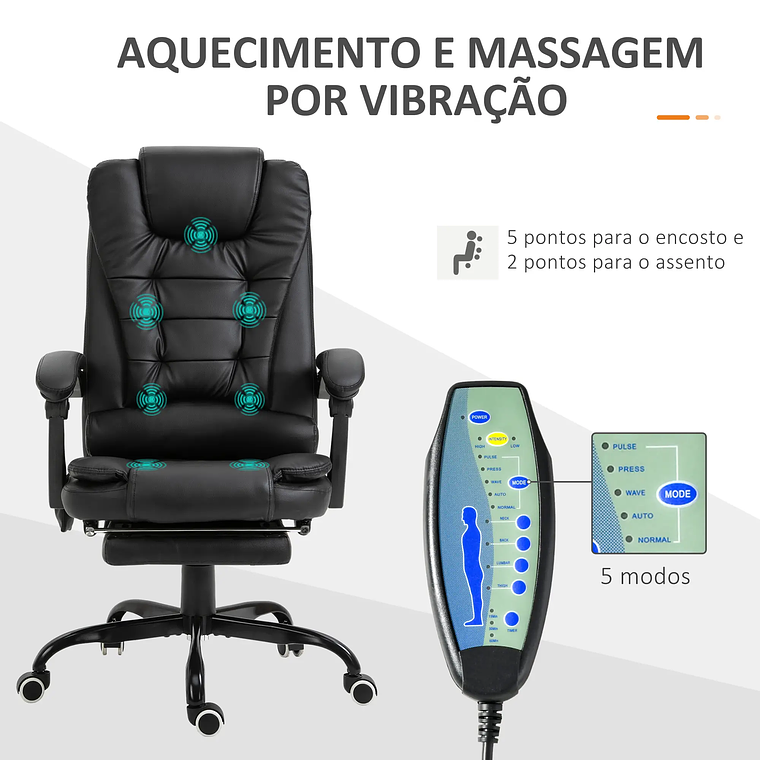 Cadeira de Massagem Vinsetto: Reclinável com 7 Pontos, Apoio para Pés e Controle Remoto 5