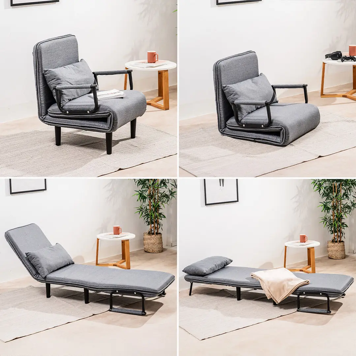 Sofá-Cama Individual Softfa 4 em 1: Conversível em Poltrona, Chaise Longue e Cama (Suporte 150kg) 7